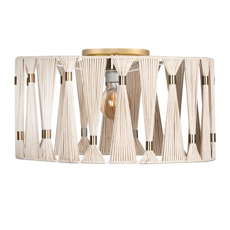 Eglo Macclenny 15" Wide Semi-flush Drum Ceiling Fixture Brushed Brass / Beige