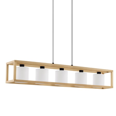 Eglo Granados 5 Light 46" Wide Linear Pendant Natural Wood