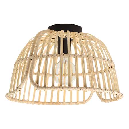 Eglo Glyneath 15" Wide Flush Mount Ceiling Fixture Structured Black / Natural