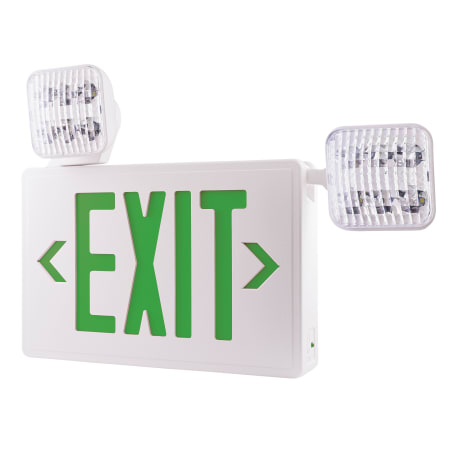 Elco 22" Wide LED Exit Sign with Adjustable Emergency Light Heads White / Green