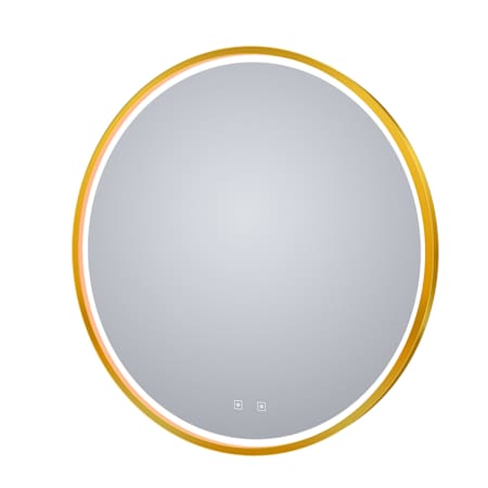 Electric Mirror Brilliance 36" Diameter Circular Framed Bathroom Wall Mirror with Light Brushed Brass