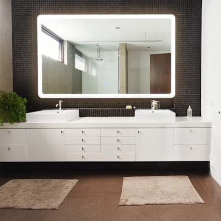 Electric Mirror Eyla with Keen 60" W x 36" H Rectangular Frameless Bathroom Wall Mirror with Light N/A
