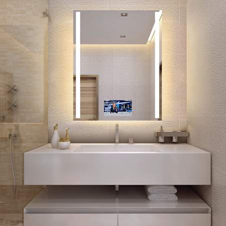 Electric Mirror Fusion with 15" TV 36" W x 42" H Rectangular Frameless Bathroom Wall Mirror with Light N/A