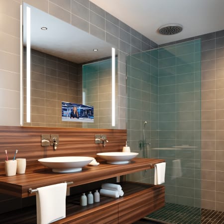 Electric Mirror Fusion with 15" TV 60" W x 42" H Rectangular Frameless Bathroom Wall Mirror with Light N/A