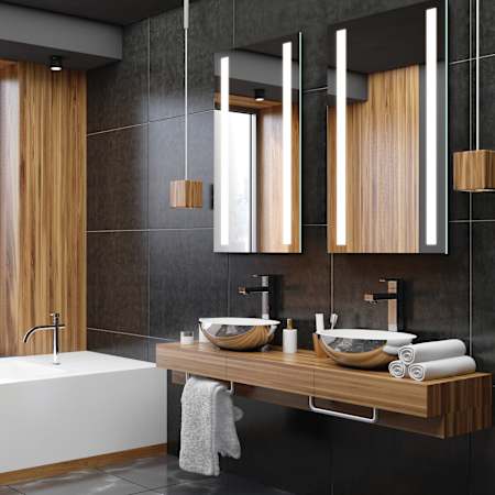 Electric Mirror Fusion 24" W x 36" H Rectangular Frameless Bathroom Wall Mirror with Light N/A