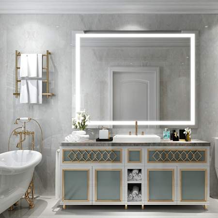 Electric Mirror Integrity 54" W x 42" H Rectangular Frameless Bathroom Wall Mirror with Light N/A