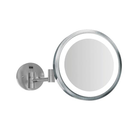 Electric Mirror Blush 9" Diameter Circular Framed Bathroom Wall Mirror with Light Brushed Stainless