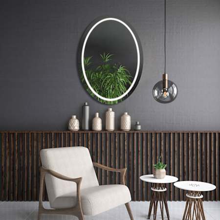 Electric Mirror Mystique 21" W x 30" H Circular Frameless Bathroom Wall Mirror with Light N/A