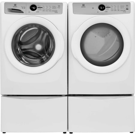 Electrolux 3 Series 27 Inch Wide 4.5 Cu. Ft. Electric Washer and 27 Inch Wide 8 Cu. Ft. Gas Dryer Laundry Pair with Storage Pedestal White