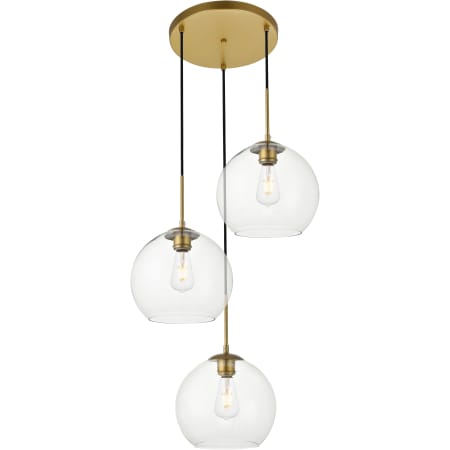 Elegant Lighting Baxter 3 Light 20" Wide Multi Light Pendant Brass / Clear