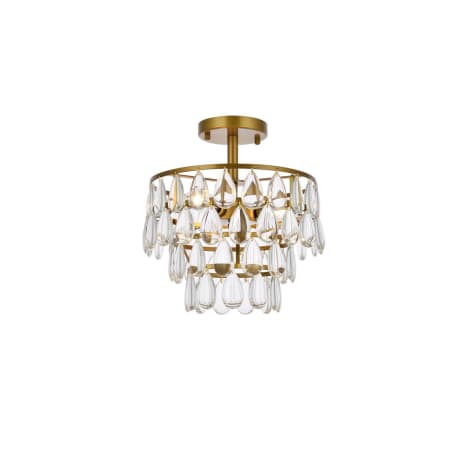 Elegant Lighting Mila 3 Light 12" Wide Semi-Flush Waterfall Ceiling Fixture with Clear Crystal Accents Brass