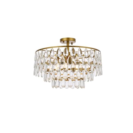 Elegant Lighting Mila 5 Light 20" Wide Semi-Flush Waterfall Ceiling Fixture with Clear Crystal Accents Brass