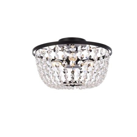 Elegant Lighting Cora 3 Light 13" Wide Semi-Flush Bowl Ceiling Fixture with Clear Crystal Accents Black
