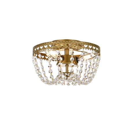 Elegant Lighting Kylie 3 Light 10" Wide Semi-Flush Bowl Ceiling Fixture with Clear Crystal Accents Brass