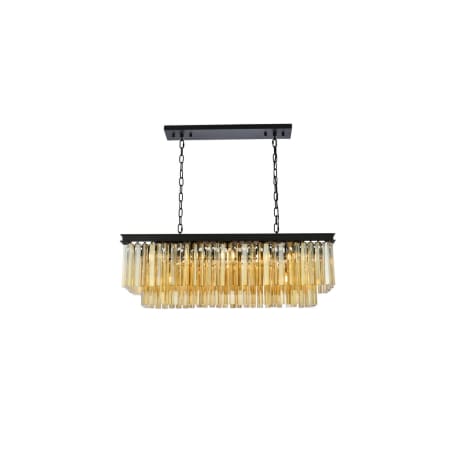 Elegant Lighting Sydney 12 Light 40" Wide Crystal Linear Chandelier with Golden Teak Royal Cut Crystals Matte Black