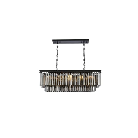 Elegant Lighting Sydney 12 Light 40" Wide Crystal Linear Chandelier with Silver Shade Royal Cut Crystals Matte Black