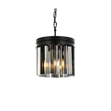 Elegant Lighting Sydney 3 Light 12" Wide Crystal Pendant with Silver Shade Royal Cut Crystals Matte Black