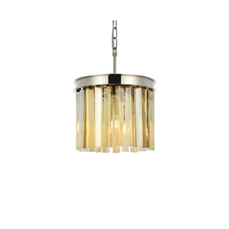 Elegant Lighting Sydney 3 Light 12" Wide Crystal Pendant with Golden Teak Royal Cut Crystals Polished Nickel