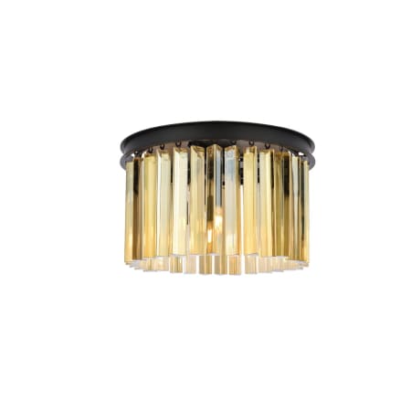 Elegant Lighting Sydney 3 Light 16" Wide Flush Mount Drum Ceiling Fixture with Golden Teak Royal Cut Crystals Matte Black
