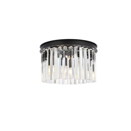 Elegant Lighting Sydney 3 Light 16" Wide Flush Mount Drum Ceiling Fixture with Clear Royal Cut Crystals Matte Black