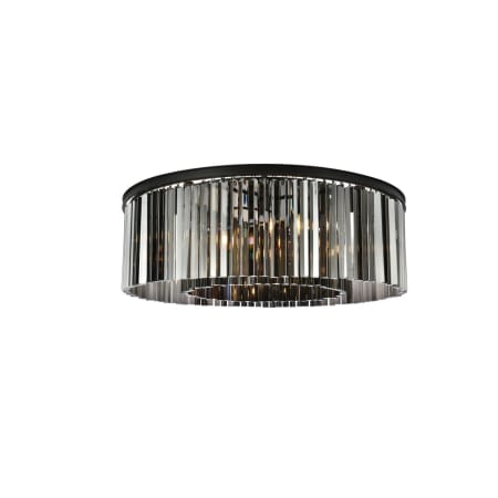 Elegant Lighting Sydney 10 Light 44" Wide Flush Mount Drum Ceiling Fixture with Silver Shade Royal Cut Crystals Matte Black