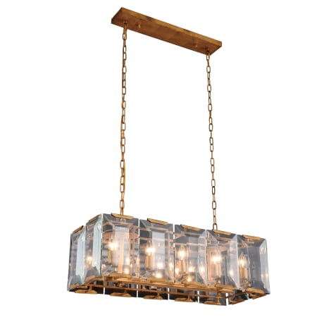Elegant Lighting Monaco 10 Light 34" Wide Linear Style Chandelier with Emerald Cut Glass Panels Golden Iron