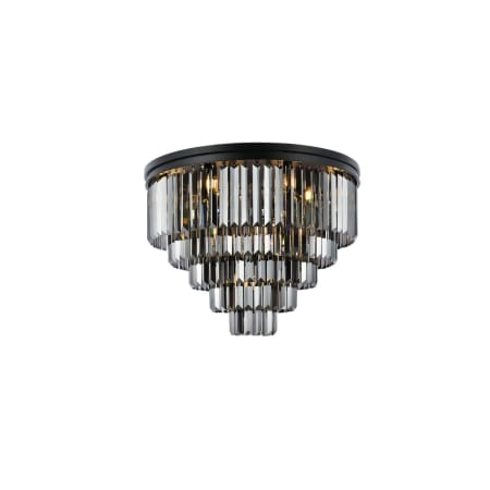 Elegant Lighting Sydney 17 Light 32" Wide Flush Mount Drum Ceiling Fixture with Silver Shade Royal Cut Crystals Matte Black