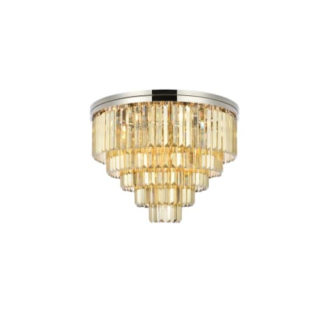 Elegant Lighting Sydney 17 Light 32" Wide Flush Mount Drum Ceiling Fixture with Golden Teak Royal Cut Crystals Polished Nickel