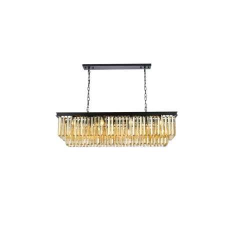 Elegant Lighting Sydney 12 Light 50" Wide Crystal Linear Chandelier with Golden Teak Royal Cut Crystals Matte Black