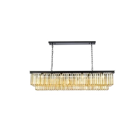 Elegant Lighting Sydney 12 Light 60" Wide Crystal Linear Chandelier with Golden Teak Royal Cut Crystals Matte Black
