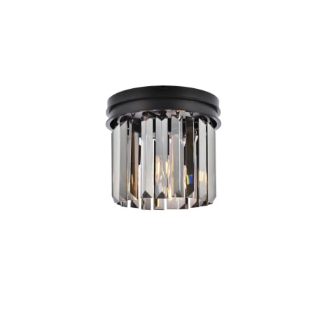 Elegant Lighting Sydney 3 Light 12" Wide Flush Mount Drum Ceiling Fixture with Silver Shade Royal Cut Crystals Matte Black