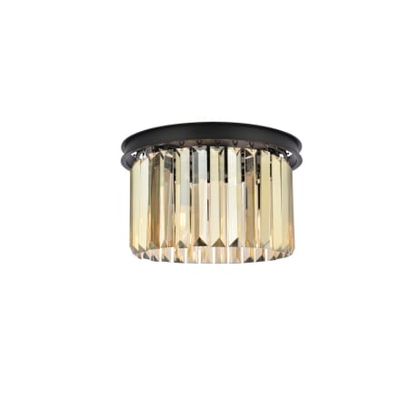 Elegant Lighting Sydney 3 Light 16" Wide Flush Mount Drum Ceiling Fixture with Golden Teak Royal Cut Crystals Matte Black
