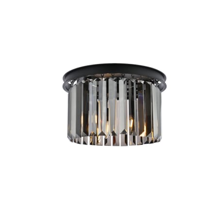 Elegant Lighting Sydney 3 Light 16" Wide Flush Mount Drum Ceiling Fixture with Silver Shade Royal Cut Crystals Matte Black