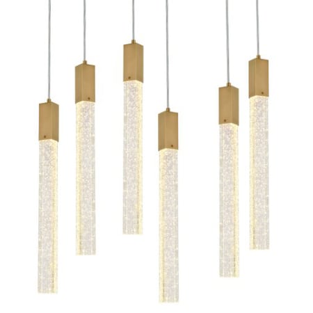 Elegant Lighting Weston 6 Light 32" Wide LED Crystal Linear Pendant with Clear Crystal Accents Satin Gold