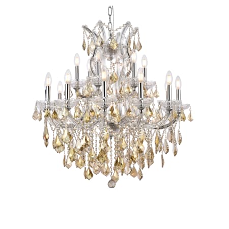 Elegant Lighting Maria Theresa 19 Light 30" Wide Crystal Chandelier with Golden Teak Royal Cut Crystals Chrome