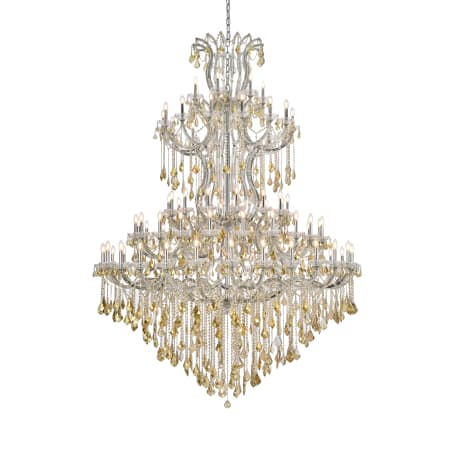 Elegant Lighting Maria Theresa 87 Light 72" Wide Crystal Chandelier with Golden Teak Royal Cut Crystals Chrome