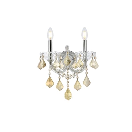 Elegant Lighting Maria Theresa 2 Light 16" Tall Wall Sconce with Golden Teak Royal Cut Crystals Chrome