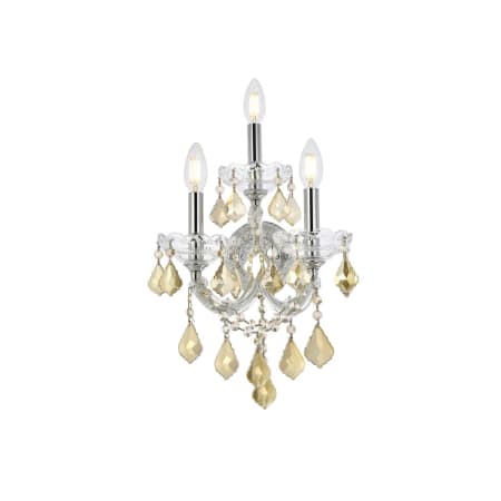 Elegant Lighting Maria Theresa 3 Light 19" Tall Wall Sconce with Golden Teak Royal Cut Crystals Chrome