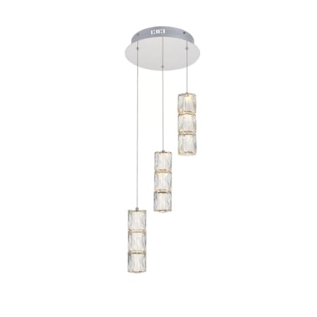 Elegant Lighting Polaris 3 Light 12" Wide LED Crystal Multi Light Pendant with Clear Royal Cut Crystals Chrome