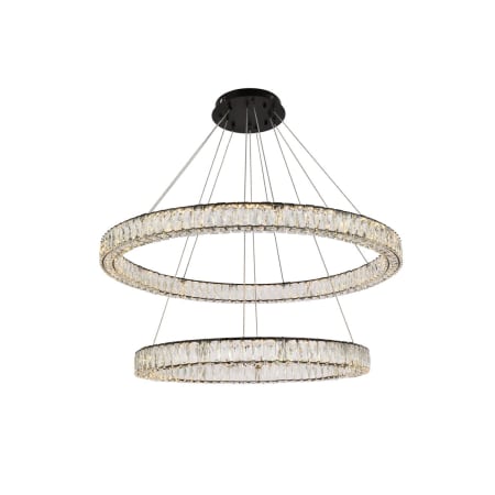 Elegant Lighting Monroe 2 Light 42" Wide LED Crystal Ring Chandelier with Clear Royal Cut Crystals Black