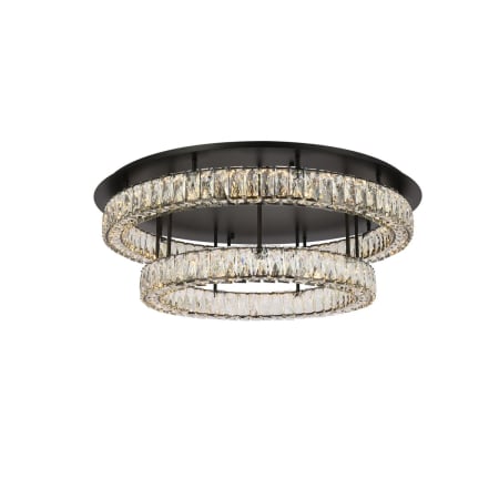 Elegant Lighting Monroe 2 Light 34" Wide LED Semi-Flush Ceiling Fixture with Clear Royal Cut Crystals Black