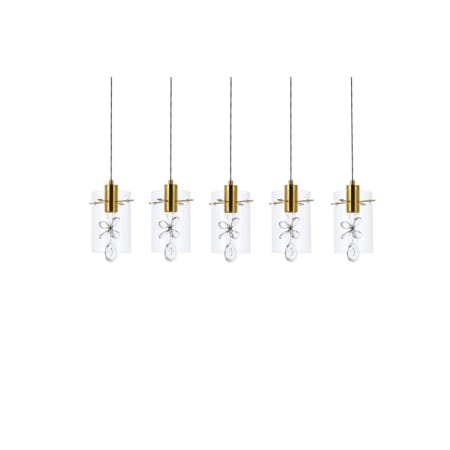 Elegant Lighting Hana 5 Light 36" Wide LED Crystal Linear Pendant Gold
