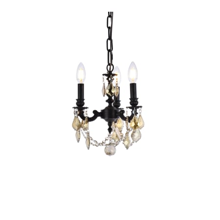 Elegant Lighting Lillie 3 Light 10" Wide Crystal Chandelier with Clear Royal Cut Crystals Dark Bronze