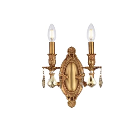 Elegant Lighting Rosalia 2 Light 11" Tall Wall Sconce with Golden Teak Royal Cut Crystals French Gold