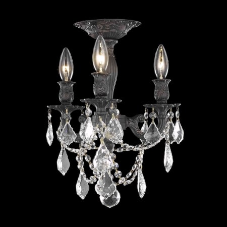 Elegant Lighting Rosalia 3 Light 13" Wide Semi-Flush Ceiling Fixture with Clear Royal Cut Crystals Dark Bronze