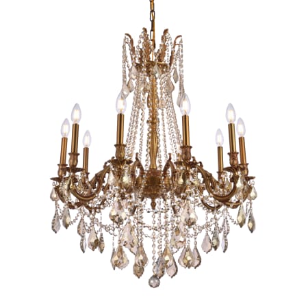 Elegant Lighting Rosalia 10 Light 28" Wide Crystal Chandelier with Golden Teak Royal Cut Crystals French Gold