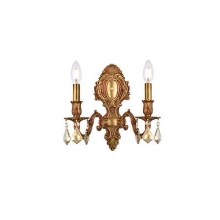 Elegant Lighting Monarch 2 Light 12" Tall Wall Sconce with Golden Teak Royal Cut Crystals French Gold