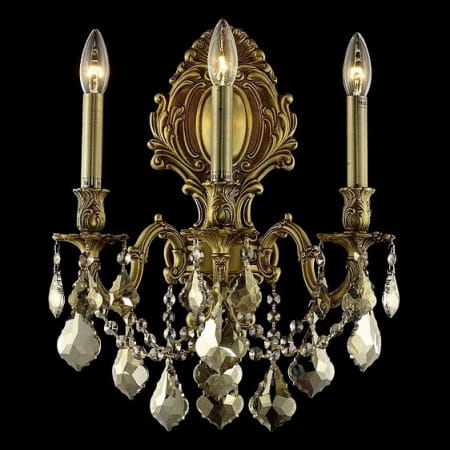 Elegant Lighting Monarch 3 Light 18" Tall Wall Sconce with Golden Teak Royal Cut Crystals French Gold