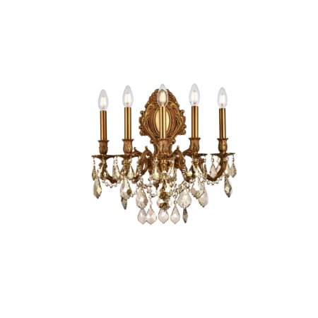 Elegant Lighting Monarch 5 Light 24" Tall Wall Sconce with Golden Teak Royal Cut Crystals French Gold