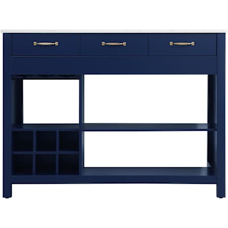 Elegant Lighting Jax 48" Wide Marble Top Wood Kitchen Island with Wine Rack Blue